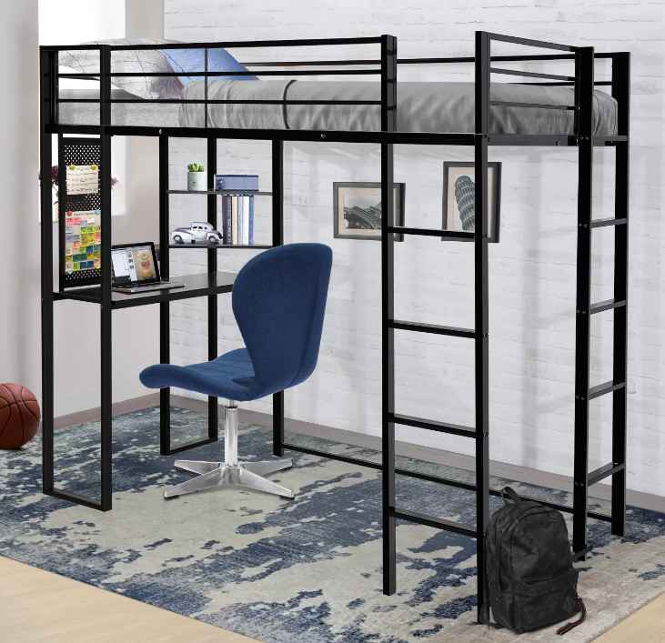 Full Size Loft Bed with Desk and Shelves