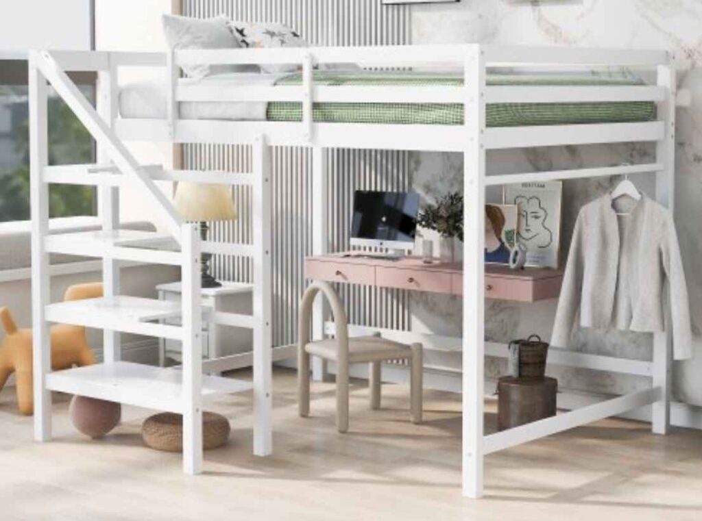 Inclake Full Size Loft Bed with Hanger