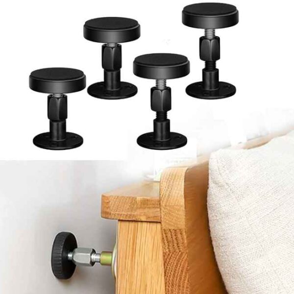 Krisler Adjustable Threaded Bed Frame Anti-Shake Tool, Headboard Stoppers, Bedside Anti Shake Tool for Beds Cabinets Sofas, 4PCs, 30-68mm (Black)