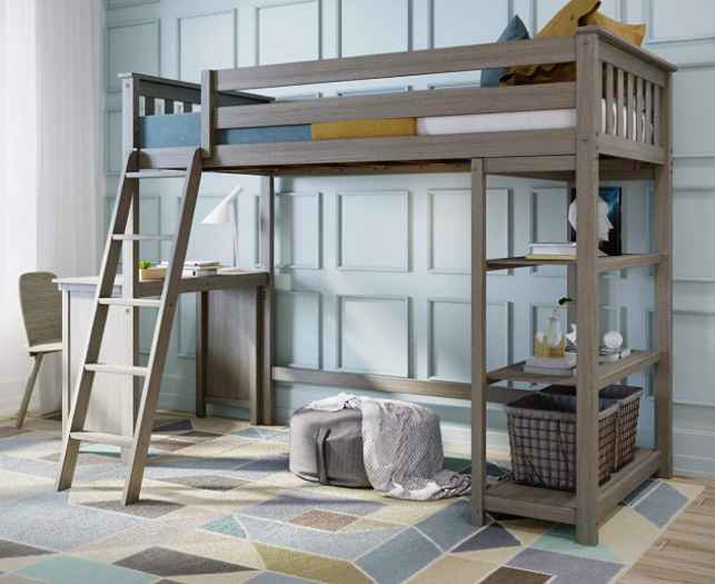 Max & Lily full size Loft Bed With Bookcase and Desk, clay