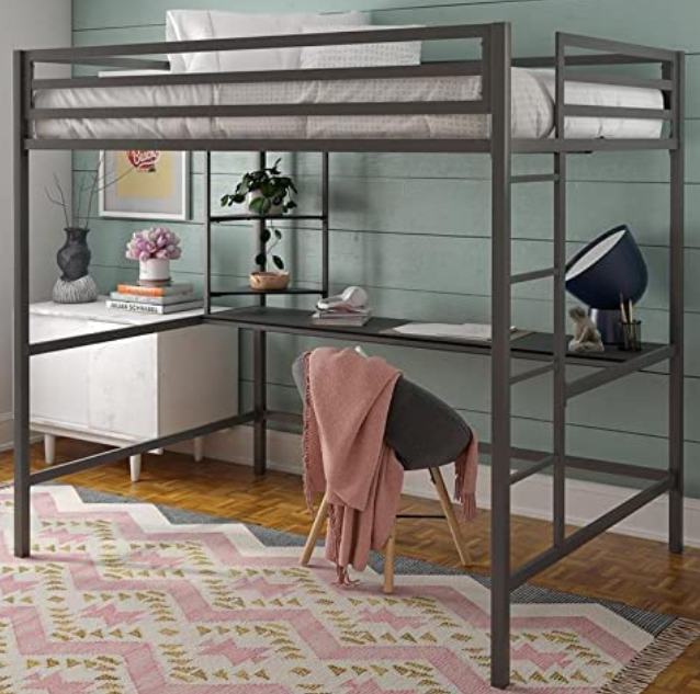 Novogratz full size loft bed with desk and bookshelves