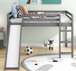 full size loft bed with slide for kid's, grey color